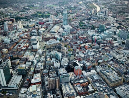 aerial view of city buildings